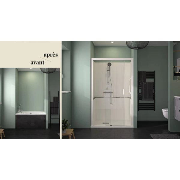 Cabine de douche en niche complète sécurisée KINEMAGIC Access 120x90 espace douche ouvert verre dépoli 1 bande mitigeur thermostatique 4