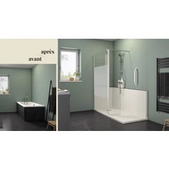 Cabine de douche en niche complète sécurisée KINEMAGIC Access 160x90 espace douche ouvert verre dépoli 1 bande mitigeur thermostatique 3