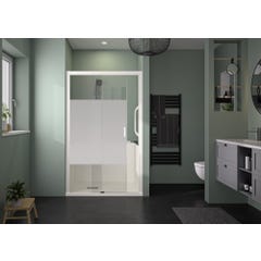 Cabine de douche en niche complète sécurisée KINEMAGIC Access 170x90 espace douche ouvert verre dépoli 1 bande équipé mitigeur mécanique
