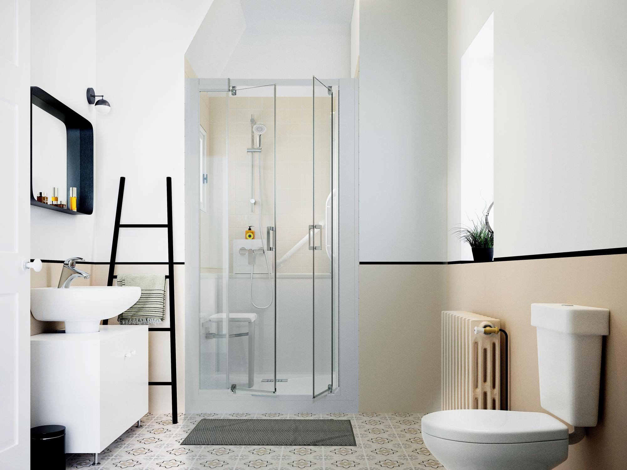 KINEMAGIC7 Sérénité 120x90 niche pivotant Mixte Dépoli 1 bande équipé mitigeur mécanique