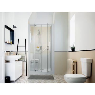 Cabine de douche en niche complète sécurisée porte pivotante KINEMAGIC Design 100x70 hauteur 2,07m, verre transparent mitigeur thermostatique 0
