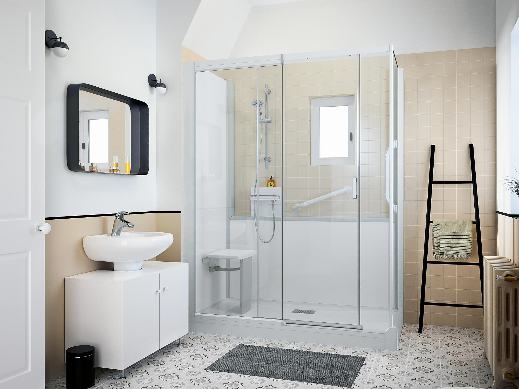 KINEMAGIC7 Sérénité 170x70 Niche Coulissant Mixte transparent équipé mitigeur thermostatique