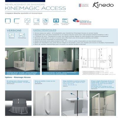 Cabine de douche en niche complète sécurisée KINEMAGIC Access 120x90 porte coulissante verre transparent équipé mitigeur mécanique 1