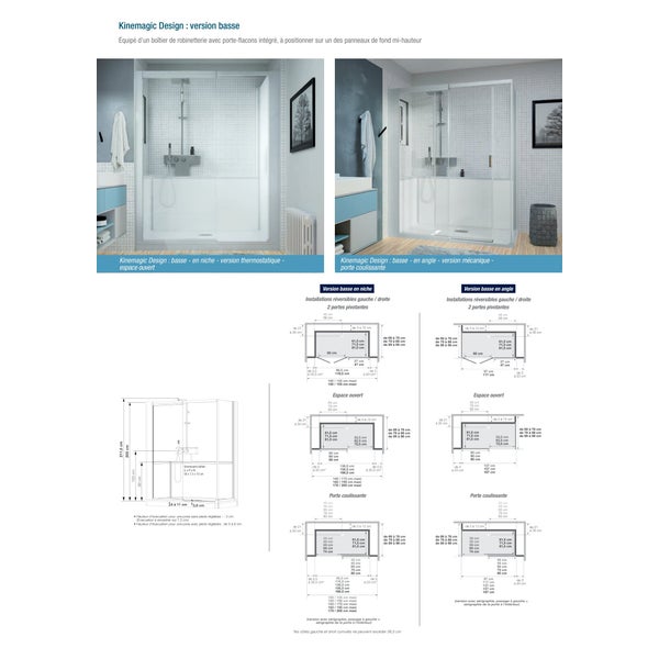 Cabine de douche en niche complète sécurisée porte pivotante KINEMAGIC Design 120x90 hauteur 2,07m transparent mitigeur thermostatique 3