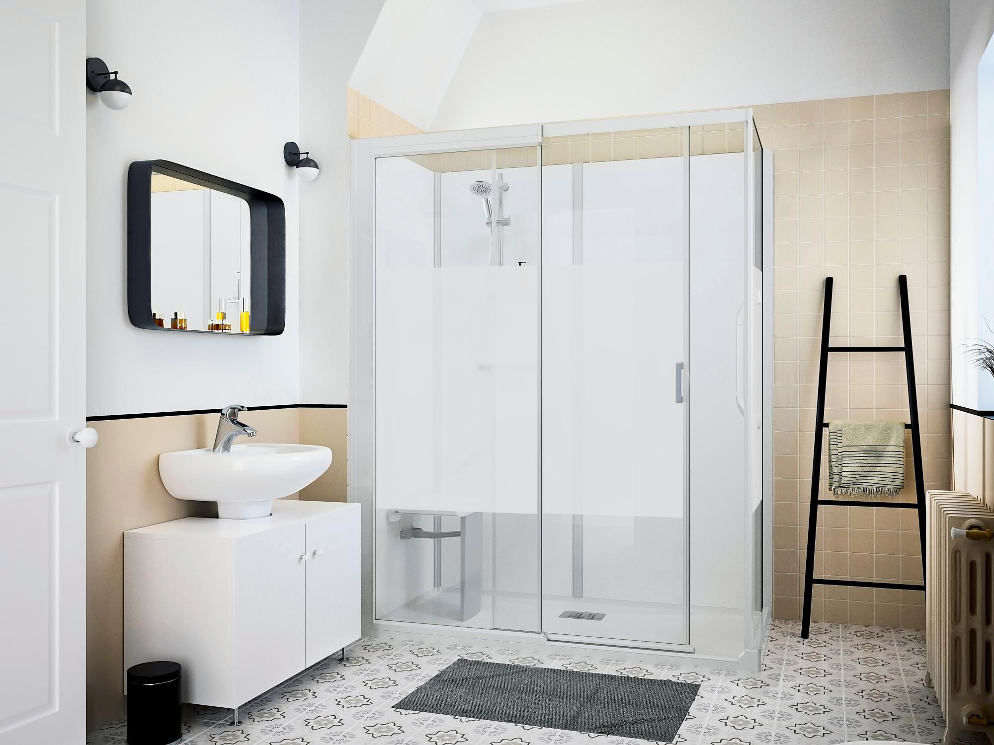 KINEMAGIC7 Design 140X90 Angle coulissant haute, verre transparent équipé mitigeur thermostatique