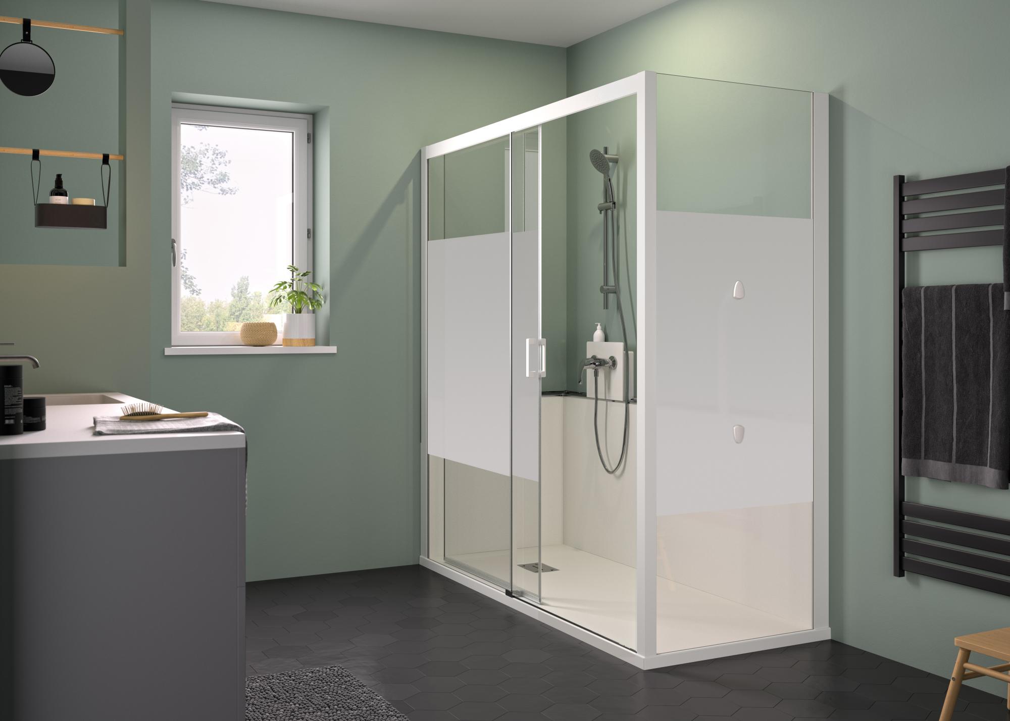 KINEMAGIC Access 120x90 angle coulissant bas dépoli 1 bande équipé mitigeur mécanique