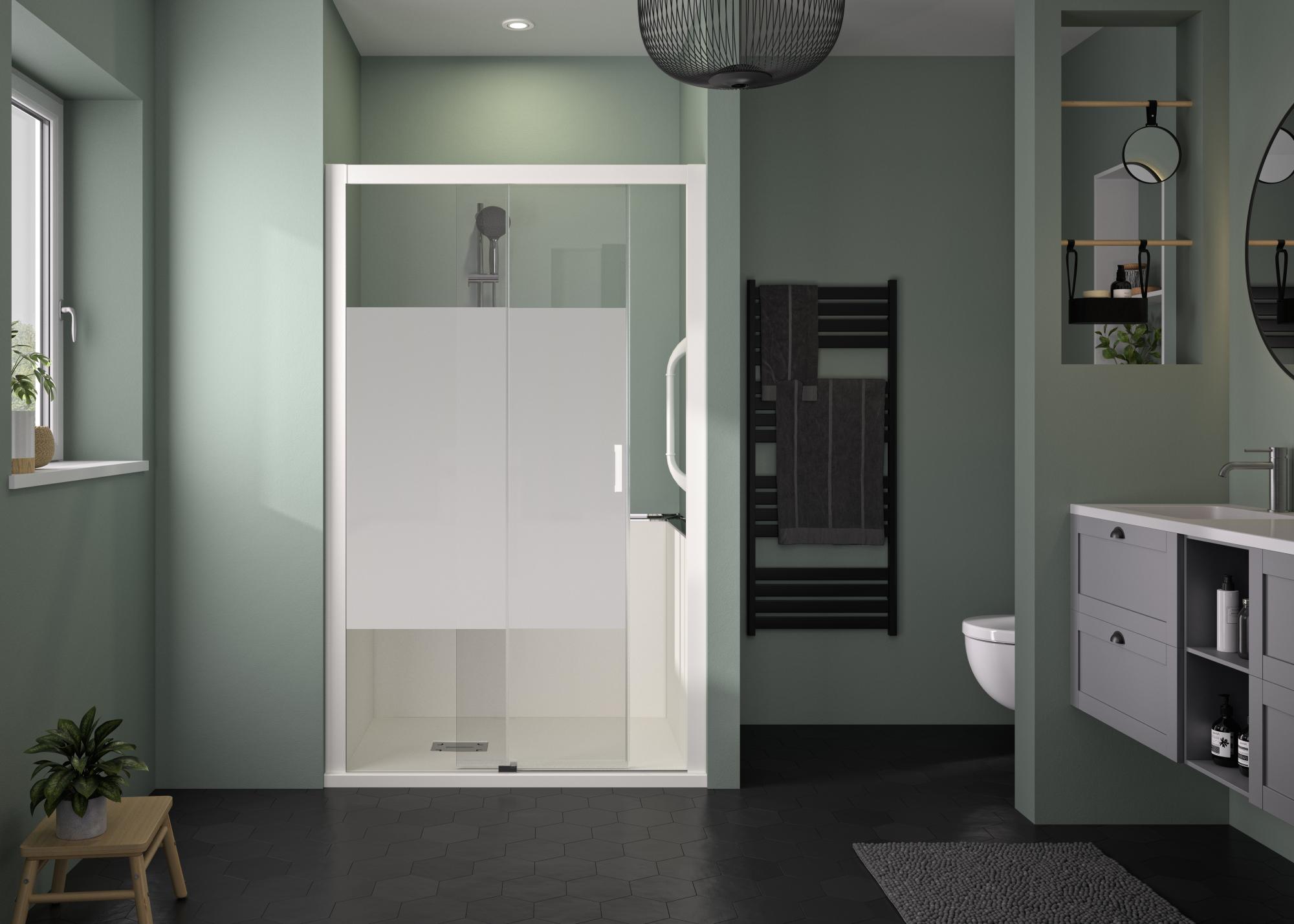 KINEMAGIC Access 160x80 niche coulissant bas dépoli 1 bande équipé mitigeur mécanique