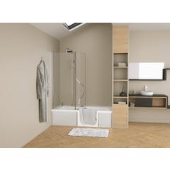 Baignoire à porte sur châssis métal, normes handicapé DUO Pack Design 170x75 pose en niche espace douche à droite tête bain à gauche 0