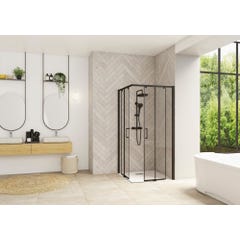 Porte de douche coulissante gauche (à coupler avec la droite) SMART Design largeur 95 cm hauteur 2,05m profilé noir verre transparent