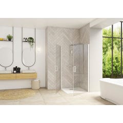 Porte de douche coulissante gauche (à coupler avec la droite) SMART Design largeur 70 cm hauteur 2,05m profilé blanc verre transparent