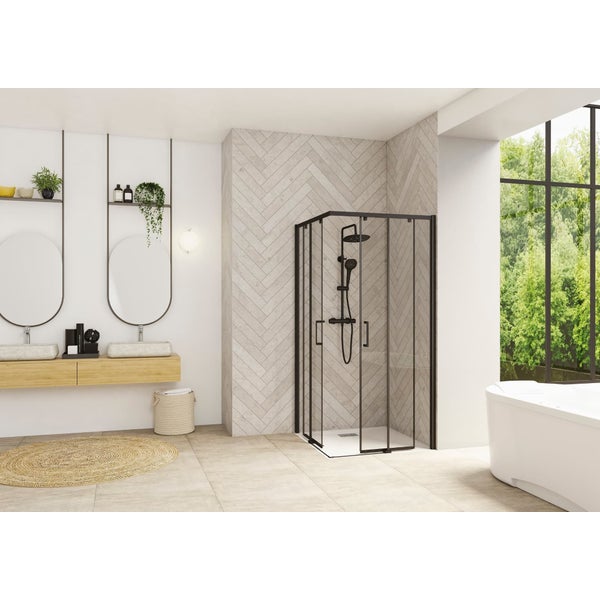 Porte de douche coulissante gauche (à coupler avec la droite) SMART Design largeur 90 cm hauteur 2,05m profilé noir verre transparent 0