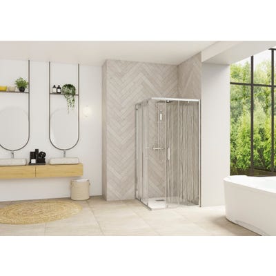 Porte de douche coulissante d'angle côté droit (à coupler avec côté gauche) SMART Design largeur 90 cm hauteur 2,05m profilé chromé bandes verticales 0
