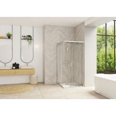 Porte de douche coulissante d'angle côté gauche (à coupler avec côté droit) SMART Design largeur 95 cm hauteur 2,05m profilé chromé bandes verticales 0