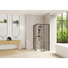 Porte de douche coulissante droite (à coupler avec la gauche) SMART Design largeur 85cm hauteur 2,05m profilé noir verre transparent