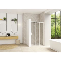 Porte de douche 2 coulissants (à coupler avec paroi fixe) SMART Design 1,00m hauteur 2,05m profilé blanc verre sérigraphie verticale fixe droite
