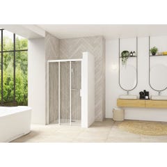 Porte de douche 2 coulissants (à coupler avec paroi fixe) SMART Design 1,00m hauteur 2,05m profilé blanc verre sérigraphie verticale fixe à gauche