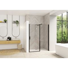 Porte de douche porte pivotante SMART Design XXL sans seuil (conforme PMR) 1,70m hauteur 2,05m profilé noir verre transparent 0