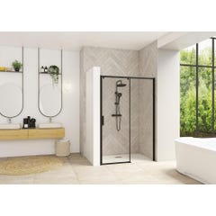 Porte de douche coulissante SMART Design sans seuil normes PMR largeur 1,00m hauteur 2,05m profilé noir verre transparent droite 0
