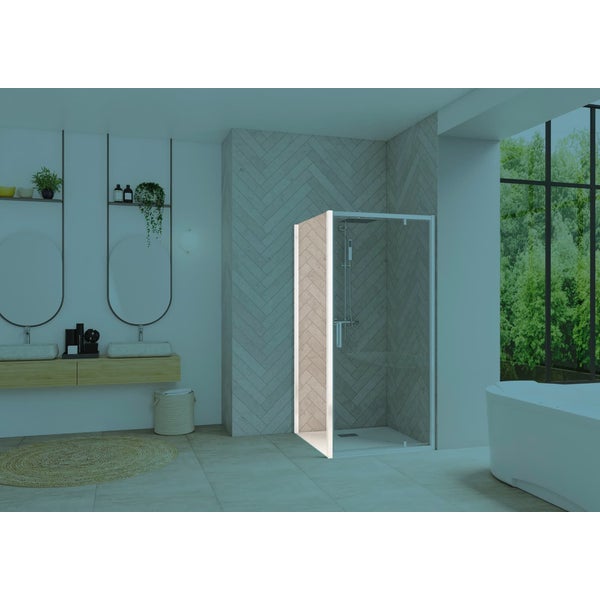 Paroi de douche fixe SMART Design (à coupler avec porte SMART Design) 85 cm hauteur 2,05m profilé blanc verre transparent 0
