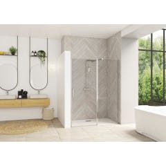 Porte de douche porte pivotante SMART Design XXL sans seuil (conforme PMR) 1,80m hauteur 2,05m profilé chromé verre transparent