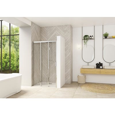 Porte de douche 2 coulissants (à coupler avec paroi fixe) SMART Design 85 cm hauteur 2,05m profilé chromé verre sérigraphie verticale fixe à gauche 0