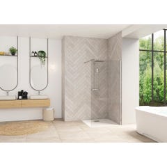 Paroi de douche fixe avec barre de renfort haute SMART Design solo largeur 1,30m hauteur 1,98m profilé chromé verre transparent