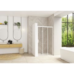 Porte de douche 2 coulissants (à coupler avec paroi fixe) SMART Design 90 cm hauteur 2,05m profilé blanc verre transparent fixe droite