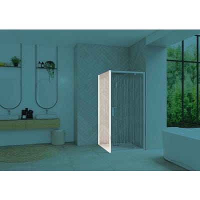 Paroi de douche fixe SMART Design (à coupler avec porte SMART Design) 85 cm hauteur 2,05m profilé blanc verre serigraphié bandes verticales 0