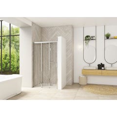 Porte de douche 2 coulissants (à coupler avec paroi fixe) SMART Design 1,20m hauteur 2,05m profilé chromé verre sérigraphie verticale fixe à gauche 0