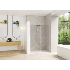 Porte de douche pliante SMART Design XXL sans seuil normes handicapé largeur 1,30m hauteur 2,05m profilé blanc verre transparent