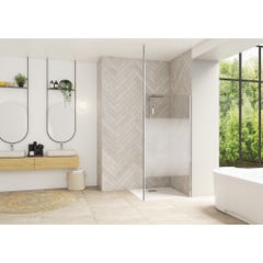 Paroi de douche fixe SMART Design solo largeur 90 cm hauteur 1,98m profilé chromé verre transparent renfort Mât sol/plafond