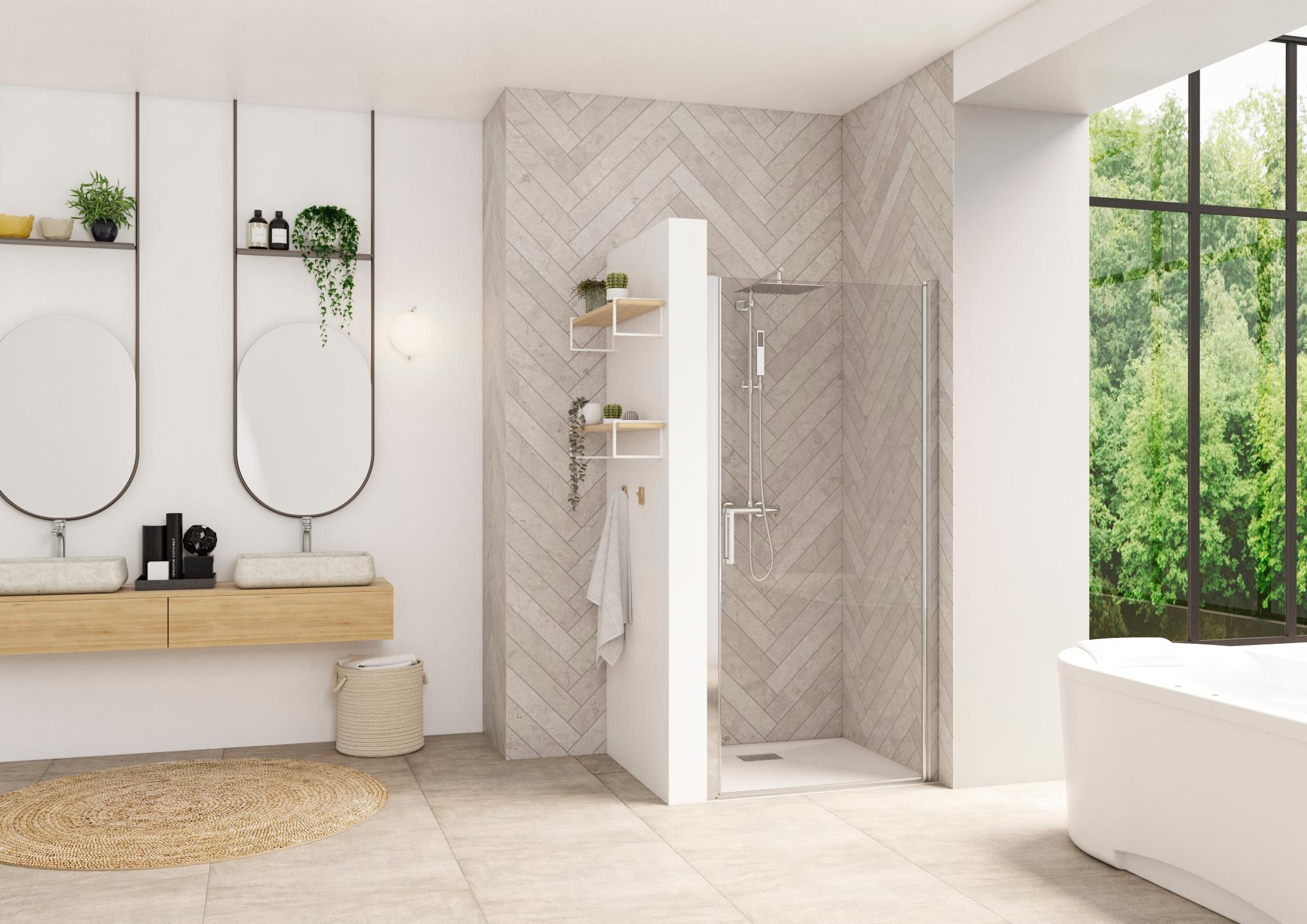 Porte de douche pliante SMART Design sans seuil (conforme PMR) 85 profile chrome verre transparent