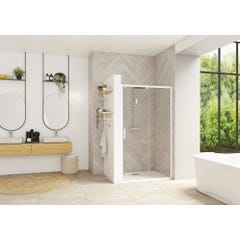 Porte de douche coulissante SMART Design largeur 180 hauteur 2,05m profilé blanc verre 6mm anti calcaire transparent
