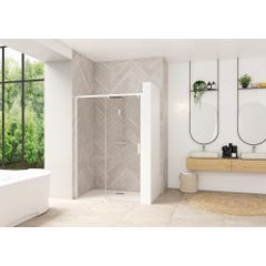 Porte de douche coulissante SMART Design sans seuil normes PMR largeur 1,70m hauteur 2,05m profilé blanc verre transparent gauche