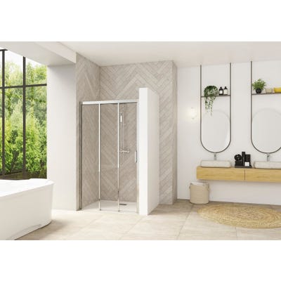 Porte de douche 2 coulissants (à coupler avec paroi fixe) SMART Design 85 cm hauteur 2,05m profilé chromé verre transparent fixe à gauche 0