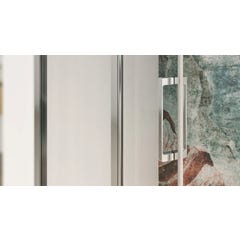 Porte de douche pliante SMART Design XXL sans seuil normes handicapé largeur 1,10m hauteur 2,05m profilé blanc verre sérigraphié bandes verticales 3