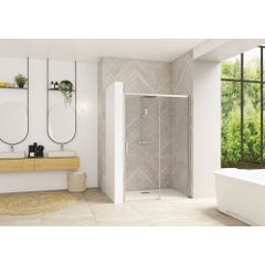 Porte de douche coulissante SMART Design sans seuil normes PMR largeur 90 cm hauteur 2,05m profilé chromé verre transparent droite