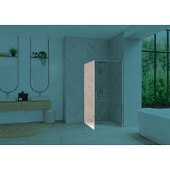 Paroi de douche fixe SMART Design largeur 1,20 hauteur 2,05m montage en angle avec porte pivotante profilé chromé verre transparent