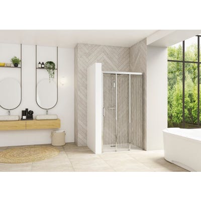 Porte de douche 2 coulissants (à coupler avec paroi fixe) SMART Design 80 cm hauteur 2,05m profilé chromé verre sérigraphie verticale fixe droite 0