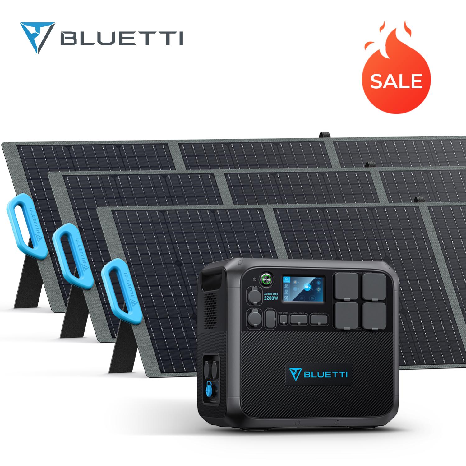 Kit complet de générateur solaire BLUETTI AC200MAX + 3xPV200 Station énergie 2200W/2048Wh avec 3 pcs panneaux solaires 200W