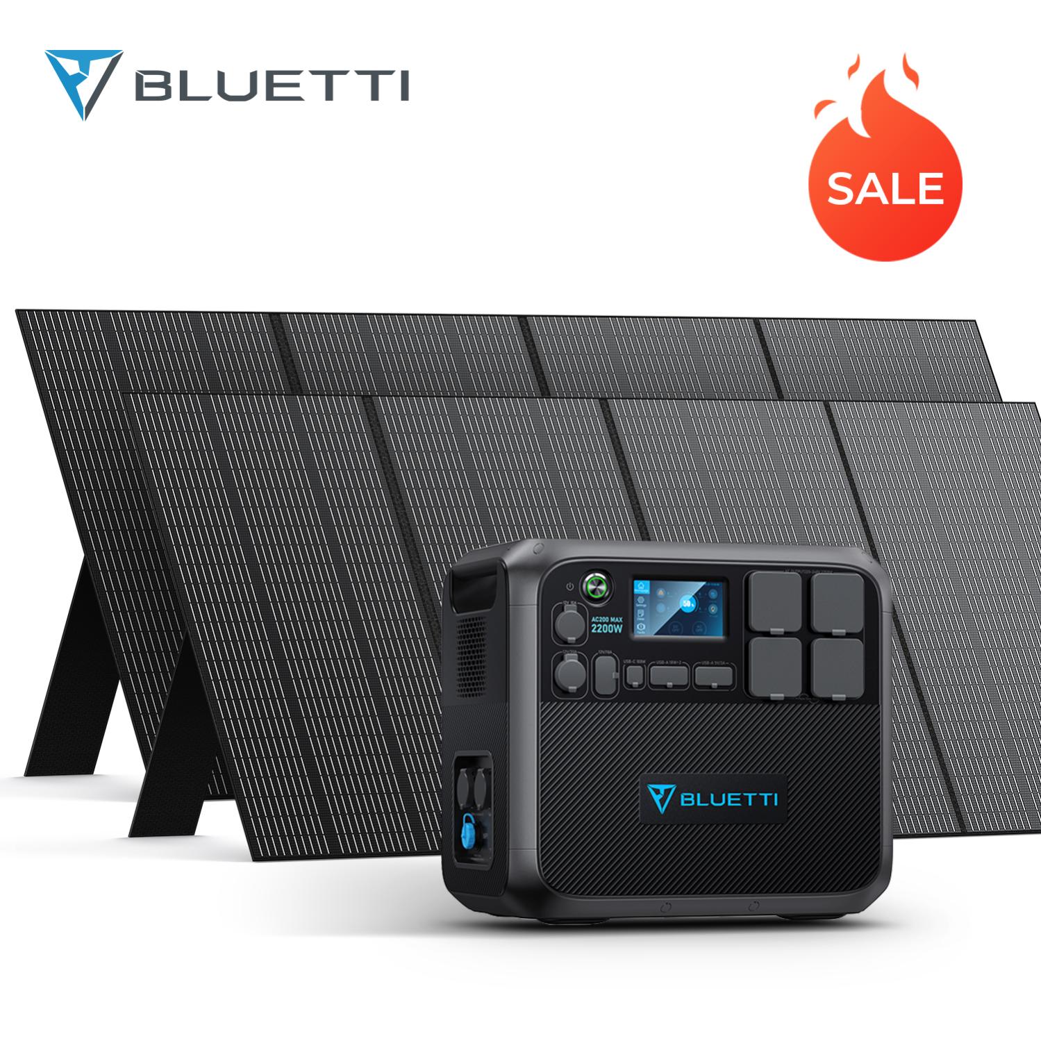 Kit complet de générateur solaire BLUETTI AC200MAX + 2xPV350 kit Centrale électrique portable 2200W/2048Wh avec 2 pcs panneaux solaires 350W