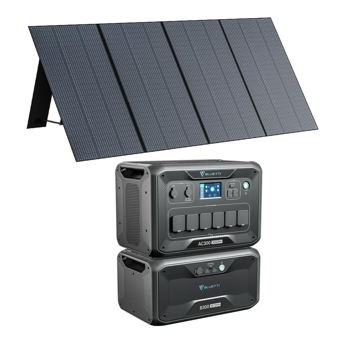 BLUETTI AC300 + B300 + PV350 Kit de générateur solaire 3000W avec Batterie externe et panneau solaire 350W