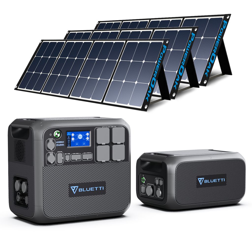 BLUETTI Station énergie solaire portable 2200W AC200MAX avec batterie externe B230 2048Wh et 3xSP120 panneaux solaires monocristallins 120W