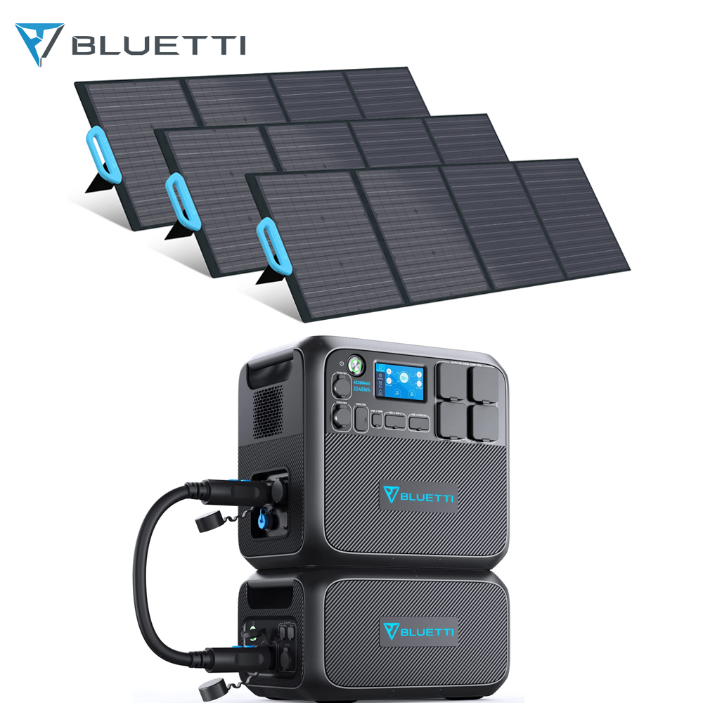 BLUETTI Station énergie solaire portable 2200W AC200MAX avec batterie externe B230 2048Wh et 3xSP120 panneaux solaires monocristallins 120W 5