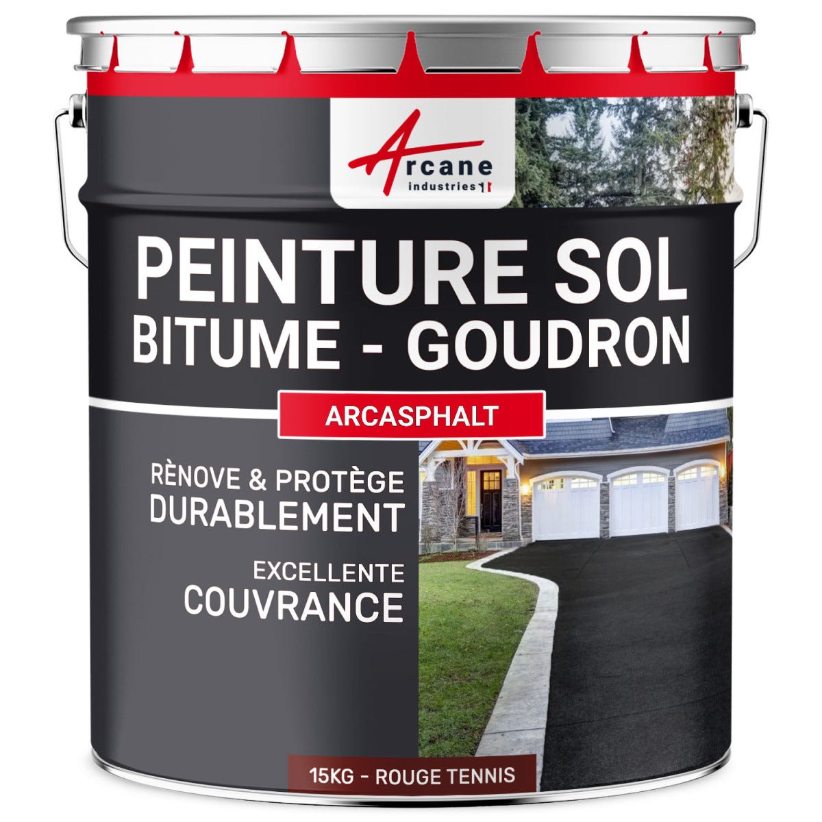 Peinture Bitume, Goudron, Enrobé - ARCASPHALT - 15 kg (jusqu'à 30 m² en 2 couches) - Rouge Tennis - ARCANE INDUSTRIES 5