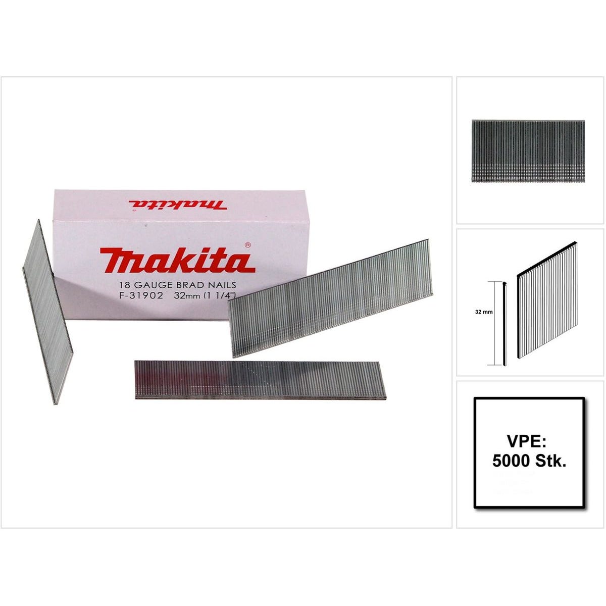 Makita Clous à tête homme galvanisés 32mm, 5000 pcs ( F-31902) pour cloueuse Makita DBN500/AF505/AF506 4