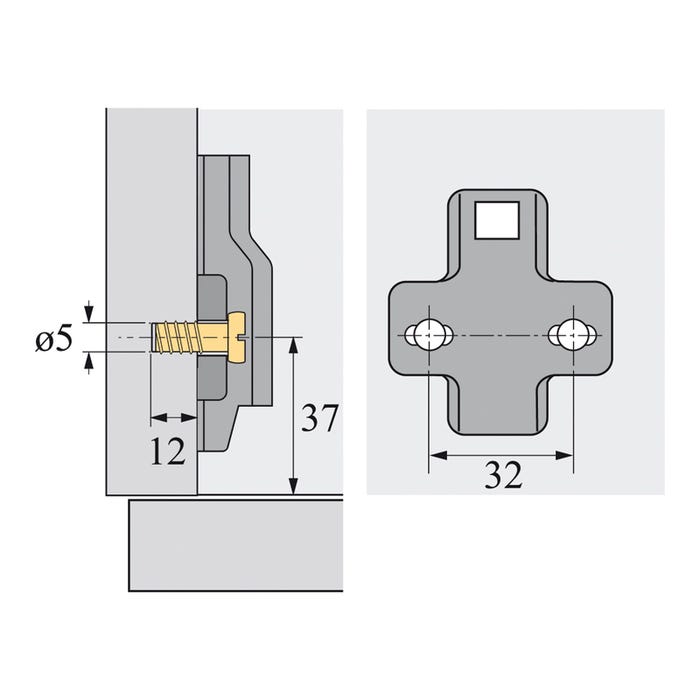 Embase cruciforme à visser - Distance : 8 mm - Matériau : Zinc moulé sous pression - HETTICH 1