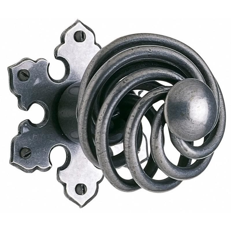 Bouton de tirage torsadé - Décor : Cémenté patiné - Diamètre : 70 mm - Matériau : Fer - BOUVET 0