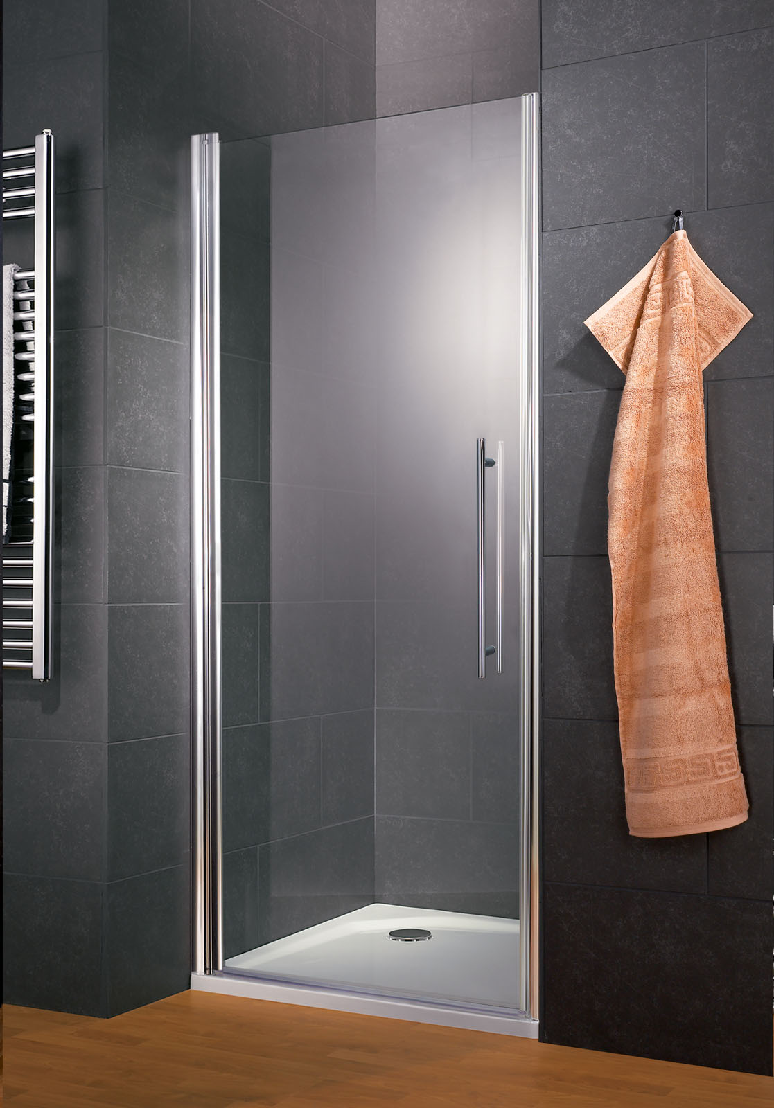 Porte de douche pivotante, 70 x 192 cm, profilé aspect chromé, verre 5 mm transparent anticalcaire, style atelier industriel, SCHULTE