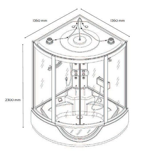 Ondée - Cabine bain-douche 1/4 de cercle porte coulissante transparente hydromassante 136x136 cm fonction Pédiluve - FARO Ayor 1